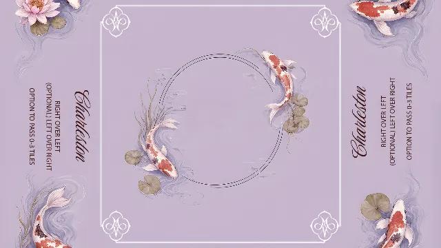 Lavender mahjong mat with koi fish and lotus