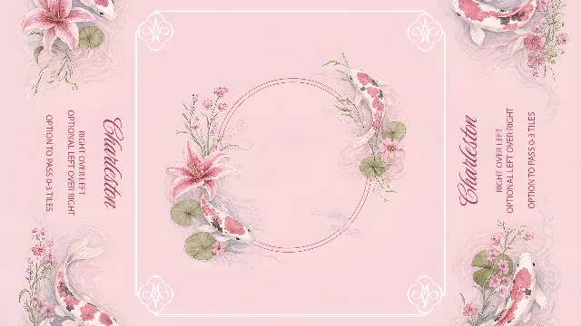 Pink mahjong mat with koi fish and flowers